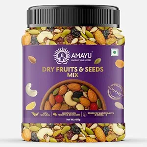 Amayu Premium Mixed Dry Fruits 450gm Superfood Trail Mix with Almonds, Cashews, Raisins, Nuts & Seeds Rich in Antioxidants Panchameva Mix Dry Fruits in Fresh Good Source for Energy