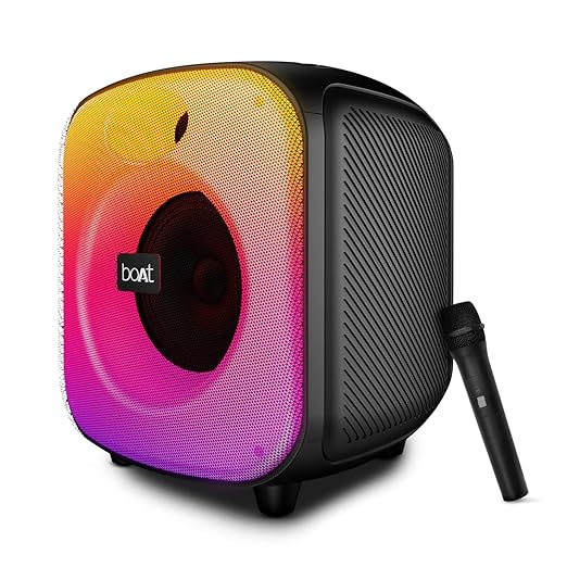 Boat PartyPal 65 Pro, 42W Signature Sound, Wireless Karaoke Mic, 8H Battery,RGB LEDs, TWS, Bass Boost, Multi Port, Bluetooth Speaker, Wireless Speaker, Portable Speaker (Premium Black)