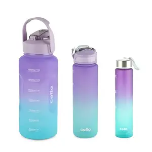 CELLO All Day Set of 3 Pieces Water Bottles Daily Use, Purple (310ml, 790ml, 2085ml) | BPA Free Leakproof Lightweight Easy to Carry Different Sizes Water Bottle For School, Workout, Gym & Office