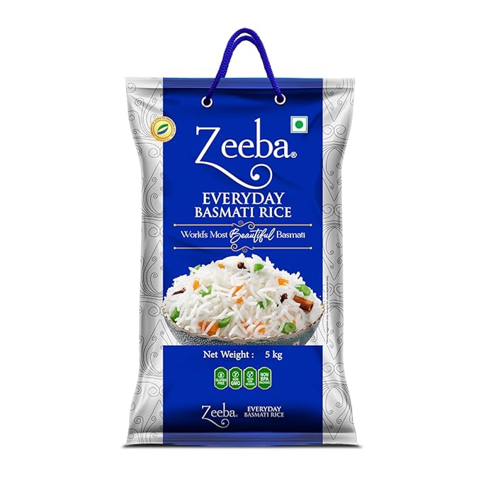 Zeeba Everyday Basmati Rice 5 Kg, Perfect for Everyday Cooking (Cooked length upto 14mm*)