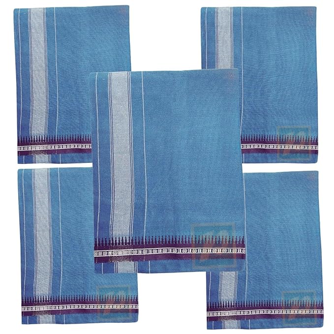 PRAKASAM COTTON Men’s Dhoti with Thalapathi Border (1.28 x 2.00 Mtrs), Single Piece Traditional Colour Dhoti – Pack of 5