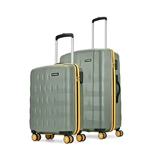 Aristocrat Comet Set of 2 Trolley Bag 56, 66cm | Small+Medium| Hard Luggage| Smooth 8-Wheel Suitcase| Combination Lock With Sturdy Zipper| Full Fabric Convipack | 3-year International Warranty (Green)