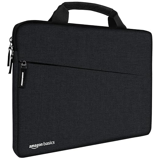 Amazon Basics Laptop Bag Sleeve Case Cover Pouch with Handle for Men & Women | 14.1 Inch Laptop with Padded Laptop Compartment | Zipper Closure | Water Repellent Nylon Fabric (Black)