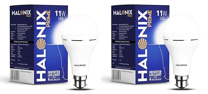 Halonix 11W Emergency Inverter Bulb | Rechargeable Emergency B22D Led Bulb For Power Cuts | Backup : Upto 4Hrs | Cool Day Light | Pack Of 2 | Rechargeable Emergency Light