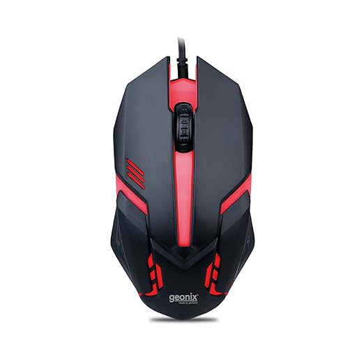 GEONIX Vigor R7 Wired Gaming Mouse with 1200 DPI, PVC Cable, 3 Buttons, Center Click, 1 Year Warranty (Black Red)