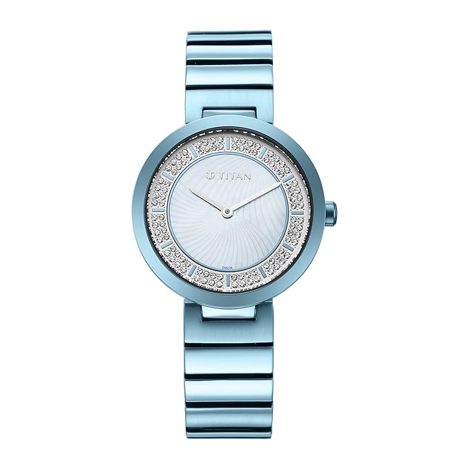 Titan Quartz Analog Blue Dial Stainless Steel Strap Watch for Women-NS95162QM02