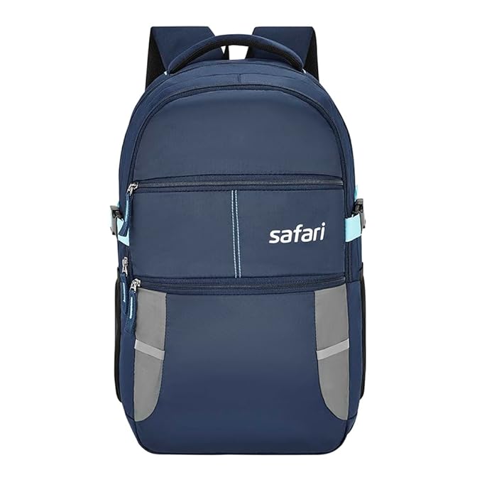 Safari Omega Spacious/Large 5 Compartment Laptop Backpack With Raincover, College Bag, Travel Bag For Unisex, Navy Blue, 30 Litre