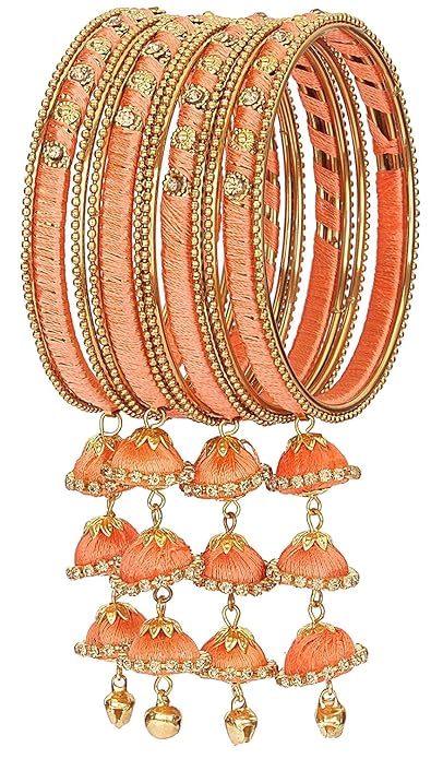 NMII Metal & Silk Thread Jhumka Zircon Latkan Stylish Bangles Set For Women's and Girls | Women's Fancy Latkan Bangles Set | Ethnic Fashion Jewellery- Set of 12 Bangle