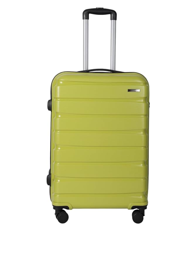 Teakwood Medium Cabin Size 8 Wheels Trolley Bag, Hard Cabin with Zipper Closure, Adjustable Push Button & Cross Side Strap, TSA Lock System 360 Degree (Medium, Lime Green)