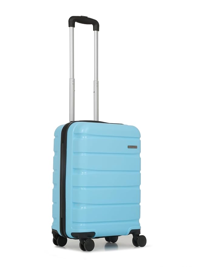 TEAKWOOD LEATHERS Unisex 8 Wheels Trolley Bag, Hard Cabin with Zipper Closure, Adjustable Push Button & Cross Side Strap, Lock System 360 Degree (55 CM, Sky Blue)