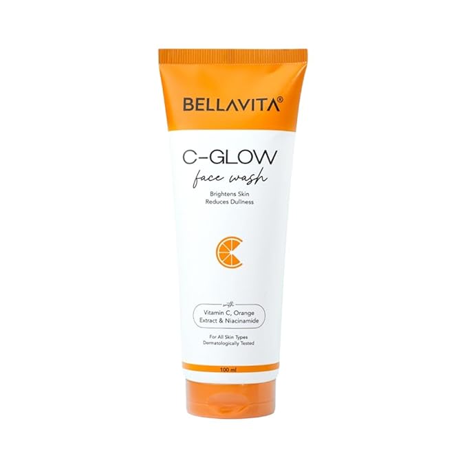 BELLAVITA C-Glow Vitamin C Face Wash with CICA & Green Tea | Bright & Glowing Skin | Reducing Dullness | All Skin Types | pH Balanced | Brightening Formula for Men and Women | 100 ml