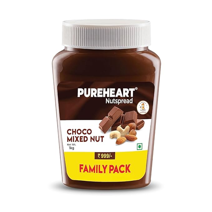 Pureheart Nut Spread Choco Mixed Nut (1 kg) Nutty Chocolate Spread for Breakfast, Delicious, Smooth & Creamy Snack