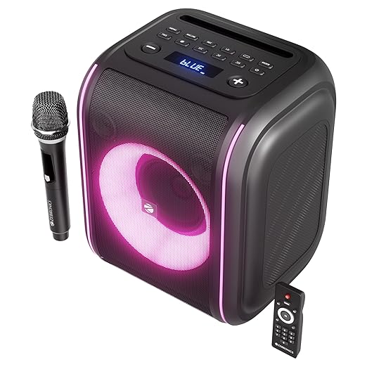 Zebronics 2026 Launch Bluetooth Speaker, 60W Output, 8h Playback, 8-inch Driver, RGB Lights, BT v5.4, USB, mSD, AUX, Type-C Charging, Karaoke, Wireless Mic, TWS, Mobile Holder (Sound Feast 880)