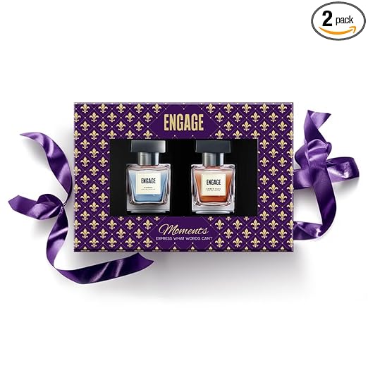 Engage Gift Set - Moments Luxury Perfume Gifts For Men, 100ml, Long Lasting Smell Men Perfume, Best Birthday,Anniversary Gift Hamper by ITC, Eau De Parfum for Man, Travel Sized Combo, 50ml x 2