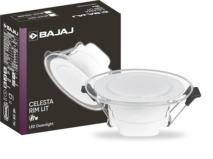 Bajaj Polycarbonate Celesta Rim Lit Downlight 7W Multi CCT | 7W False Ceiling Light | Round LED Conceal Surface Light for Home | Colour Changing LED (Pack of 1)