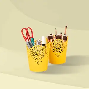 Nayasa Lacy 2 Piece Plastic Tall Basket Set, Yellow 12.4x12.5x16.3 cm