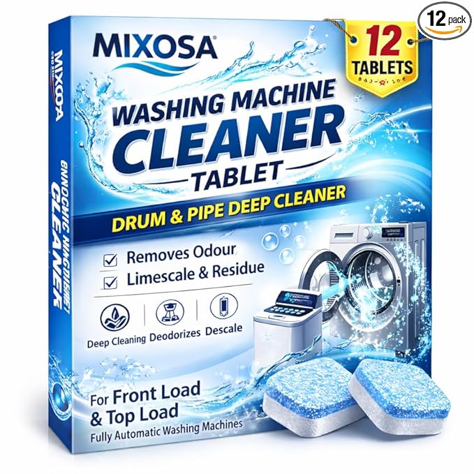 Washing Machine Cleaner Tablets 12 Pack | Deep Cleaning, Deodorizing & Descaling |For Front&Top Load Washers | Removes Odor, Residue & Buildup |Clean Inside Drum And Laundry Tub Seal.(12-PACK)