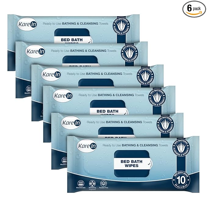 KareIn Bed Bath Wipes, Adult Wet Wipes, 60 Wipes, Anti-Bacterial, Ready to Use Cleansing Towels, Refreshing Sponge Bath Towel, For Men & Women, Pack of 6