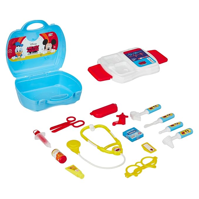 Amazon Brand – Jam & Honey Mickey Mouse Doctor Playset for Kids | Pretend Play Toy with Foldable Suitcase | Medical Kit with Accessories | BIS Approved | for Ages 3+ | Multicolour