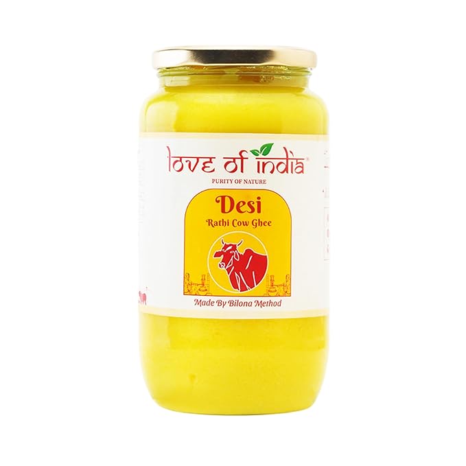 Love of India A2 Ghee 1 Litre | Rathi Cow Bilona Ghee | Extracted From Fresh Curd-Churned Cow Milk | Pure Desi Ghee for Everyday Use, Cooking, Tadkas & Puja