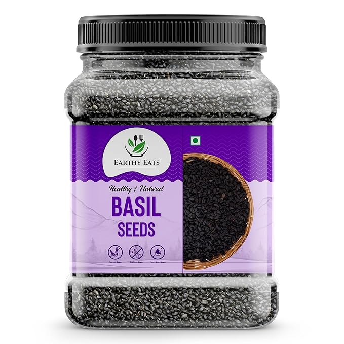 Earthy Eats Raw Basil Seeds 400gm | Tukmaria Seeds | Raw Sabja Beej for Eating | Healthy Deit Snacks Smoothies, Falooda | High in Fibre & Omega 3 | Natural and Unprocessed