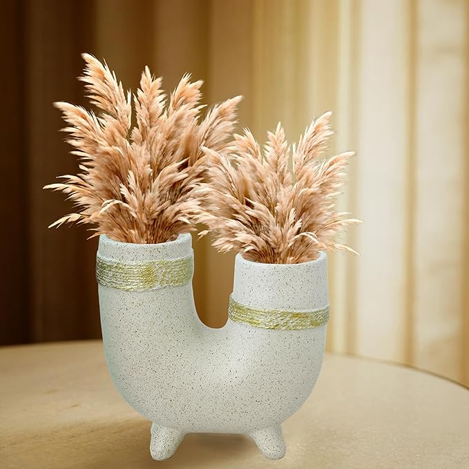 Cortina Resin Flower Vase for Home Decor - Flower Vase for Dining Table - Irregular Shape Flower Vase | Decorative Resin Vase | Aesthetic Flower Vase for Office - 14x14 CM - White - 1 Pc