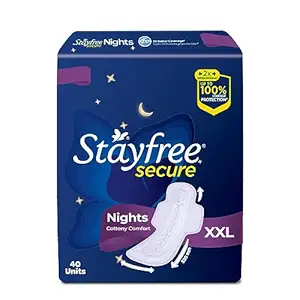 Stayfree Secure Nights XXL | 40 Pads| Cottony Soft Sanitary Pads for Women | Upto 100% leakage protection | Buy XXL at XL price | Absorbs 2x Faster with Wider Back |