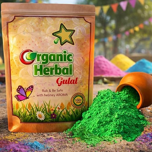 GRAPHENE Green Holi Gulal Colour Herbal Fruit Abeer 1 Pack 80gm for Kids Natural phool Fragrance Gulaal Rang Chemical Free Skin Safe Color Powder Eco-Friendly Non Toxic Festival Pool Party Boys Girls
