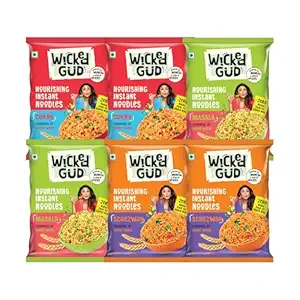 WickedGud Nourishing Instant Noodles Range, Pack of (69 gm x 6) | Whole Wheat | Whole Wheat | No Maida | No Palm Oil | No MSG |Source of Protein | High Fibre | Cholesterol Free