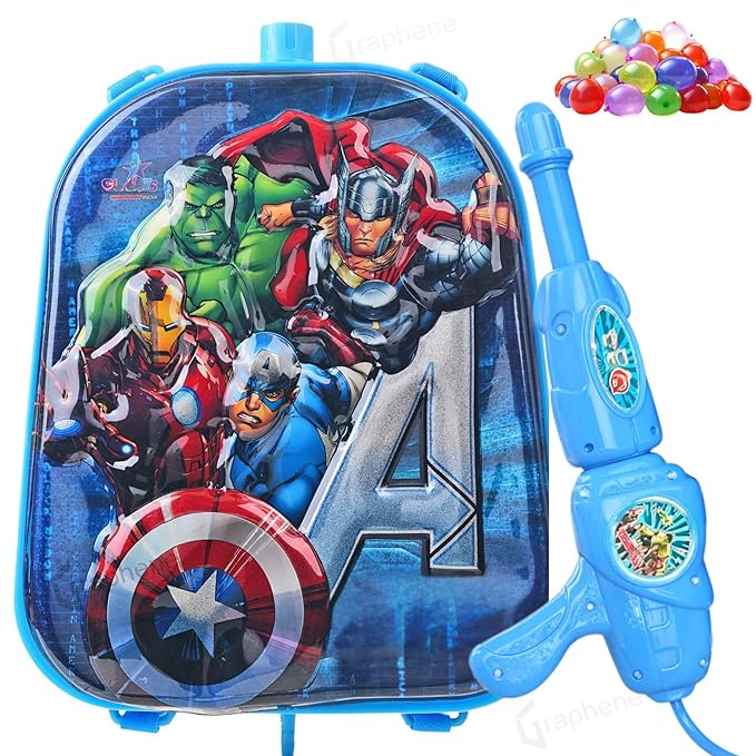 GRAPHENE Blue Holi Pichkari Water Gun with 5.8L Backpack Tank, High Pressure Long-Range Water Blaster, Leak-Proof Back Holding Pichkari with 100 Water Balloons for Kids Boys & Girls