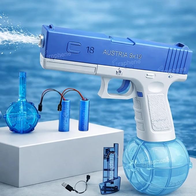 GRAPHENE Holi Pichkari Glock Automatic Electric Water Gun Toy for Kids High Pressure Rechargeable Battery G Lock Pichkari Holi Toy Rapid Fire Squirt Long-Range Powerful Play Water Blaster 4+ Boy Girl