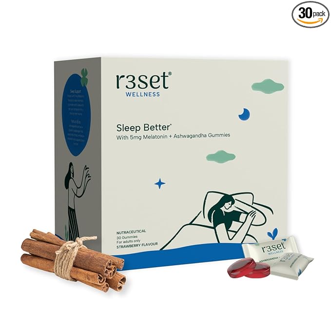 R3SET Sleep Gummies with 5mg Melatonin - 30 Days | Wake Refreshed | Promotes Deep, Restful Sleep | Enhances Focus & Relaxation | Helps in Relieving Stress I Non Habit Forming I Strawberry Flavoured