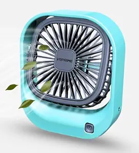 Rechargeable Desk Fan | Mini Portable Small Kitchen Table Fan 3 High Speed Mode | 90° Rotate Personal Cooling Fan For Kitchen Bedroom Home Office Desktop Travel (Blue)