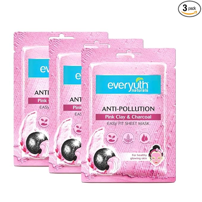 Everyuth Naturals Anti Pollution Pink Clay & Charcoal Sheet Mask Pack of 3