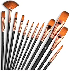 Eclet Craft Painting Brushes Set of 12 Professional Round Pointed Tip Nylon Hair Artist Acrylic Paint Brush for Acrylic/Watercolor/Oil Painting(N)