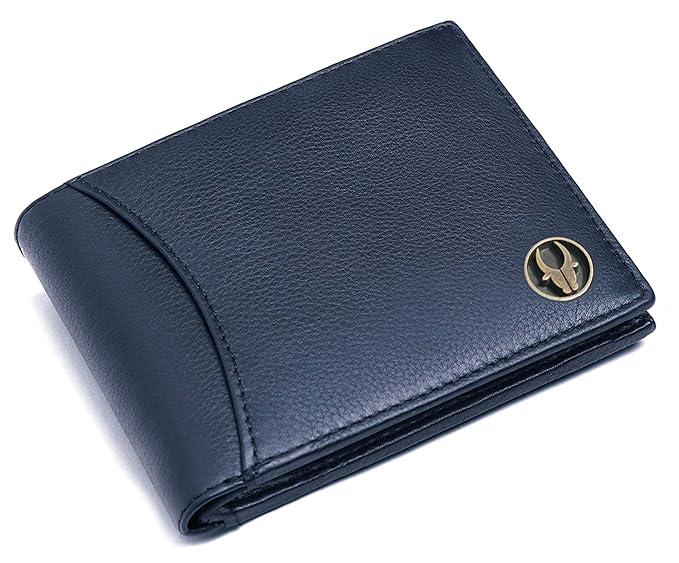 WildHorn Top Grain Leather Wallet for Men I Ultra Strong Stitching I 2 Currency Compartments (Blue Print)