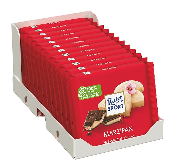 Ritter Sport Marzipan Dark Chocolate 100g, Ritter Sport Chocolates in Colorful Variety, Product of Germany, Dark Chocolate with Marzipan Filling | Nutritious and Nutty Crunch