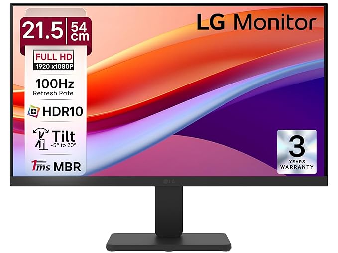 LG 22MR410-B 54.5 cm (21.45 Inch) Full HD (1920x1080) VA PC Monitor with 100Hz, 5ms (GtG), AMD FreeSync, D-Sub, HDMI, Tilt Adjustable Anti-Glare, 3-Side Virtually Borderless Design, sRGB 99% (Black)