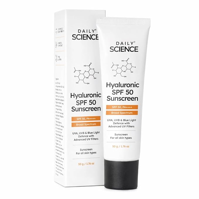 Hyaluronic SPF 50 Sunscreen with Advanced UV Filters | Broad Spectrum Sun, UVA, UVB, Blue Light Protection, SPF 50 & PA++++ (50 g (Pack of 1))