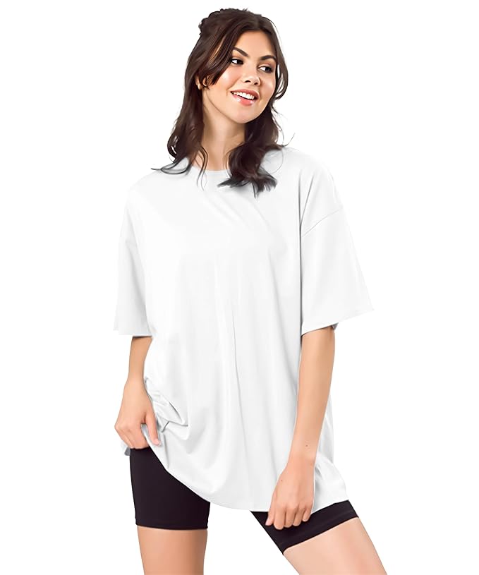 SHODOX® Women's Cotton Blend Oversized Drop Shoulder Solid T-Shirt(Pack of 1)