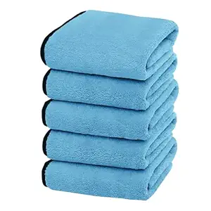 Story@Home Microfiber Super Absorbent Small Wipes 500 GSM Silk Banded Edge Towel Set Extra Thick Microfiber Cleaning Cloths Perfect for Bike (20 x 30 cm, Sky Blue) 5 Pieces