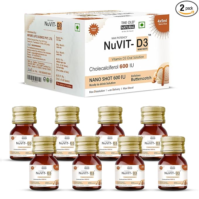 Nuvit D3 Vitamin D3 60000 Iu I Cholecalciferol Vitamin D3 Oil 60000 Iu Sugar Free Nano Shots I - 5Ml (Pack of 2, Butterscotch)