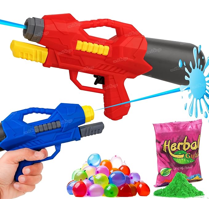 Zest 4 Toyz Holi Pichkari Water Gun for Kids Holi Pichkari High Pressure Water Gun with Holi Combo 100 Balloons and 1 Pkt Holi Color for Holi Summer Outdoor Fun for Boys and Girls- Assorted