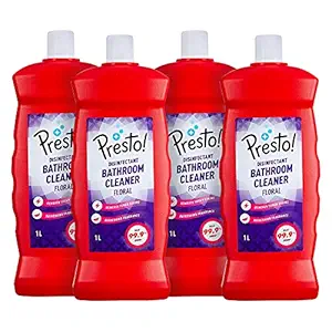 Amazon Brand - Presto! Bathroom Cleaner | Floral | 4 Litre | 1 L X 4 Packs | Suitable For Bathroom Floors, Slabs, Wall Tiles, Sinks, Basins, Stainless Steel Taps, Shower Heads