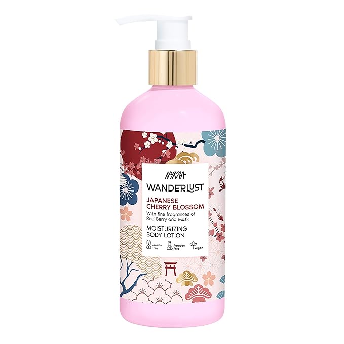 Nykaa Wanderlust Japanese Cherry Blossom Moisturising Body Lotion, 300 ml | Red berries and Sakura Perfume | Lightweight, Long-Lasting Hydration | Vegan, Paraben-Free I | Suitable for All Skin Types
