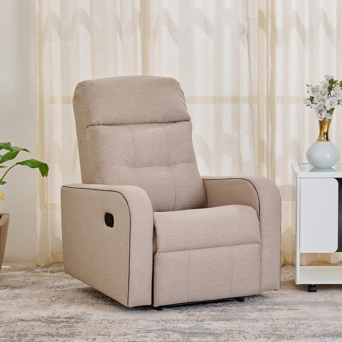 Home Centre 1 Seater Helios Toledo Fabric Recliner| Fabric Recliner| (Beige) |1 Year Warranty