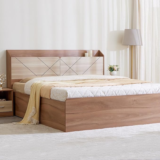 Home Centre Helios Reynan Cannes King Bed |Engineered Wood with Hydraulic Bed King Bed| (White) |1 Year Warranty