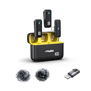 Digitek® (DWM 105) 2 in 1 Wireless Microphone System with ANC Mode, 50m Wireless Range, 6-Hour Working Time, Plug & Play Auto Pairing, Compatible with Android & iOS for Broadcasting & Audio Recording