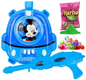 Zest 4 Toyz Holi Pichkari Water Gun for Kids Mickey Themed Powerful High Pressure Tank 1.15Ltr. Spray with 100 Water Balloons and 1 Herbal Gulal(Magic Tank)