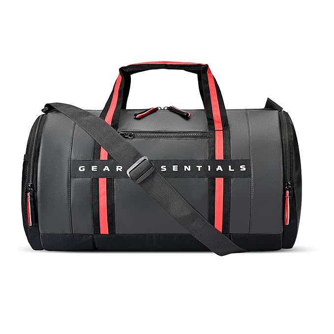 Gear Men/Women Clubsport 26L Medium Faux-Leather Water Resistant Travel Rolling Garment Bag, Duffle Bag/Gym Bag/Sports Duffle / (Black Red), 25 Centimeters, Multicolor